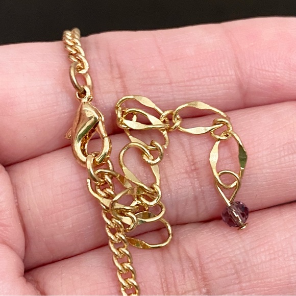 Purple Lavender Iridescent Teardrop Crystal Glass Beaded Chain Necklace - Picture 9 of 12